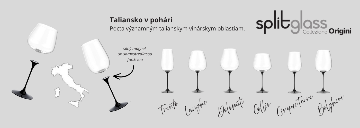 Originální koncept s ikonickým designem elegantní sklenice z bezolovnatého křišťálového skla, ručně foukané a kombinované s originální magnetickou hliníkovou stopkou. (11)